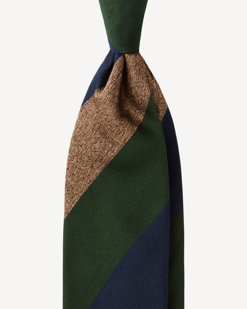 Block Stripe Handrolled Woven Silk Jacquard Tie - Verde Mix
