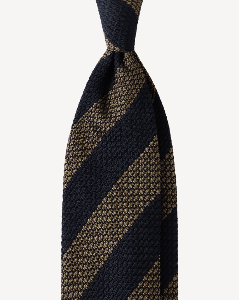 Classic Stripe 3-fold Grenadine Tie - Navy/Taupe