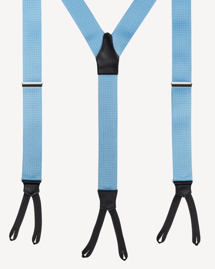 Classic Width Braces l Braid Ends - Polka Dot Light Blue