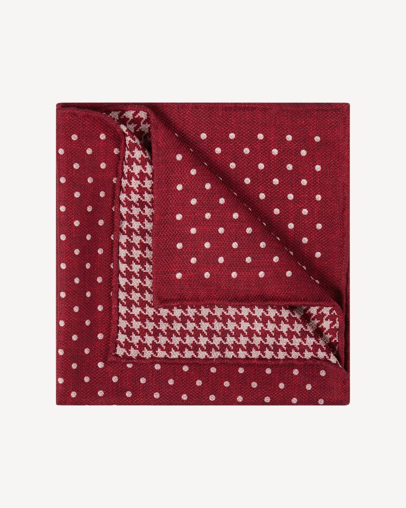 Double Face Printed 100% Cashmere Pocket Square - Rosso Mix