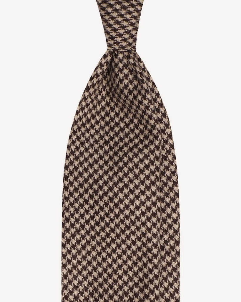 Pied de Poule 100% Cashmere Tie - Brown/Sand