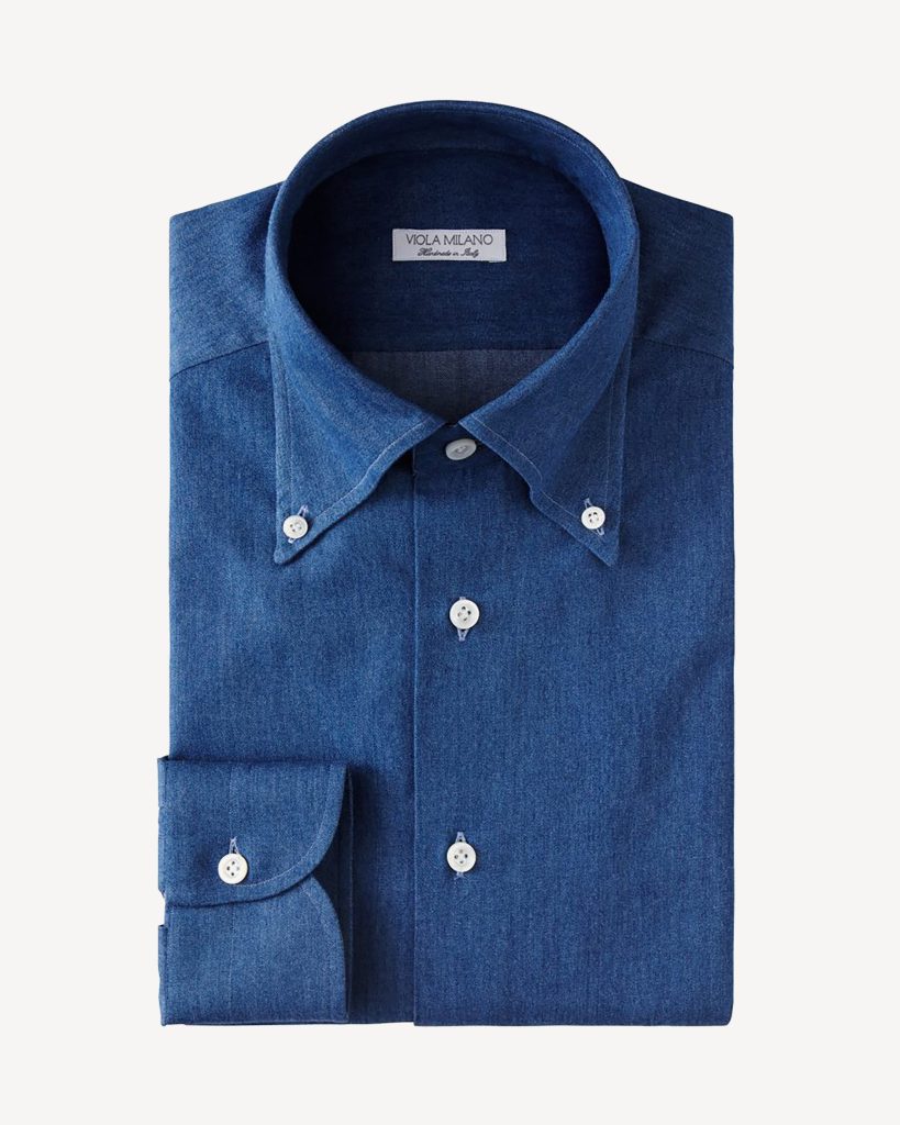 Classic Denim Button-Down Collar Dress Shirt - Denim