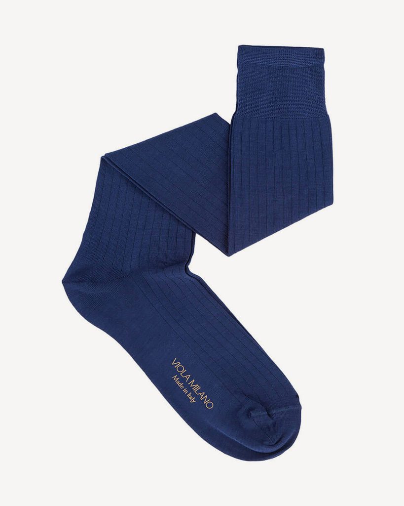 Solid Over-The-Calf Cotton/Silk Socks– Blue
