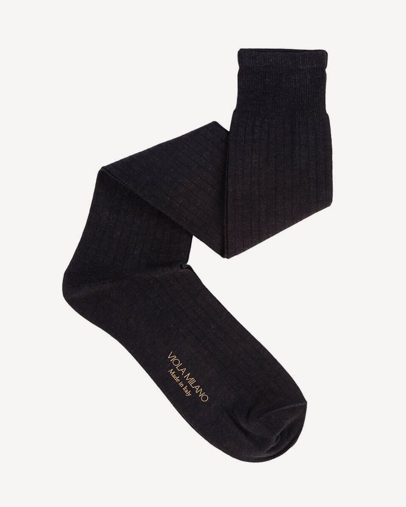 Solid Over-The-Calf Cotton/Silk Socks – Dark Grey