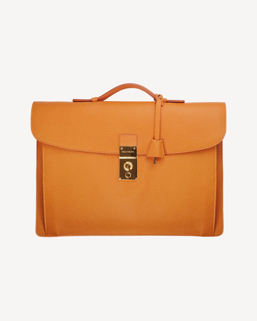 THE LIGHT City Gold Square Lock BRIEFCASE – Orange
