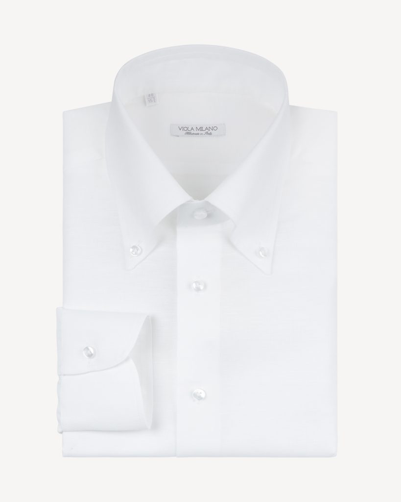 Solid Carlo Riva Oxford/Linen Button-Down SHIRT – White